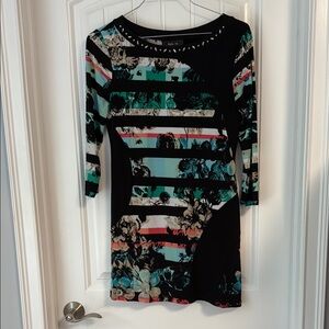 Floral Striped Black Dress/Tunic